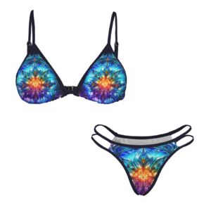 Blue Starburst V Neck Triangle Bikini Sets - Image 4