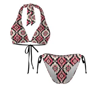 Dark Pink Diamonds Are A Girls Best Friend Halterneck String Bikini Sets - Image 4