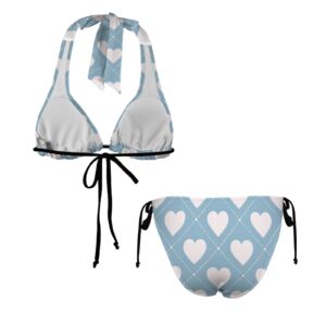 Beautiful Blue Heart Halterneck String Bikini Sets - Image 5