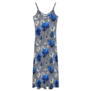 Blue White Floral Sleeveless Strappy Maxi Dress - Image 2