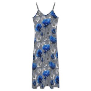 Blue White Floral Sleeveless Strappy Maxi Dress - Image 3