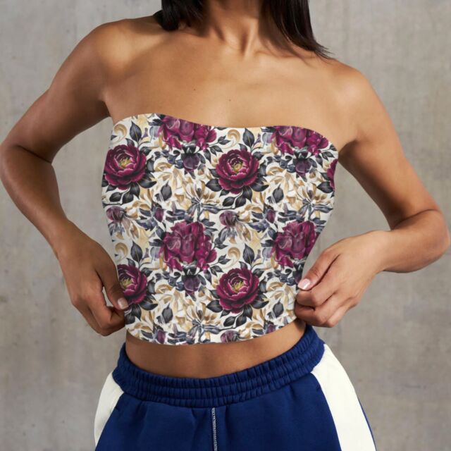 Peonies Shades Of Deep Red Basic Backless Tube Crop Top