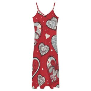 Giant Red Heart Sleeveless Strappy Maxi Dress - Image 3