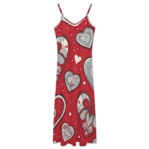 Giant Red Heart Sleeveless Strappy Maxi Dress - Image 2