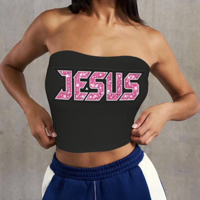 NTR Jesus Pink Glow Basic Backless Tube Crop Top