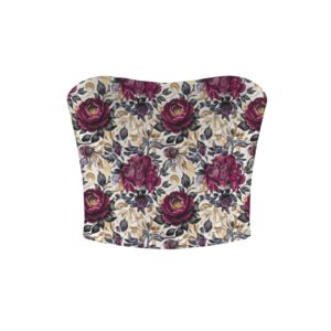 Peonies Shades Of Deep Red Basic Backless Tube Crop Top - Image 4