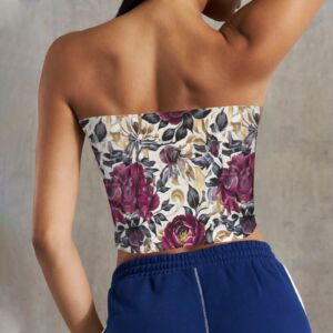 Peonies Shades Of Deep Red Basic Backless Tube Crop Top - Image 3