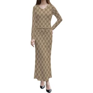 Classic Designer Brand Womens Long Sleeve Top & Skirt Set - Image 1