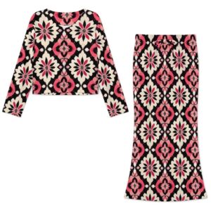 New Texas Republic Burgundy Prism Long Sleeve Top & Skirt Set - Image 2