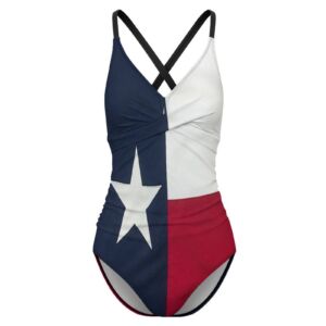 Texas Flag Womens Front Cross Tie Backless One Piece Swimsuit - Image 10