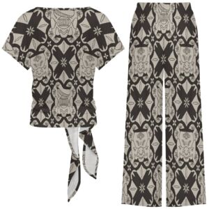 French Accent Women's Side-Tie Short Sleeve Top & Wide-Leg Pants Set - Image 4