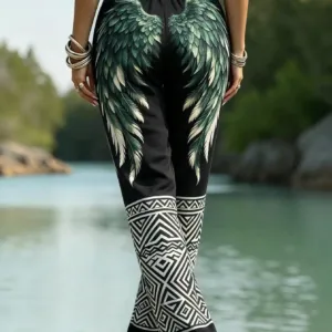 Angel Wing Casual Elastic Waist Wide Leg Leggings - Image 6