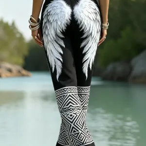 Angel Wing Casual Elastic Waist Wide Leg Leggings - Image 3