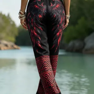 Angel Wing Casual Elastic Waist Wide Leg Leggings - Image 7