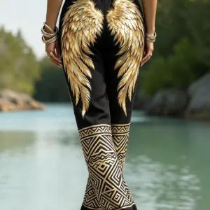 Angel Wing Casual Elastic Waist Wide Leg Leggings - Image 4