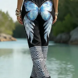 Angel Wing Casual Elastic Waist Wide Leg Leggings - Image 5
