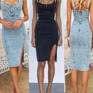 Women's U Neck Sleeveless Denim Slim Maxi Dress - Image 7
